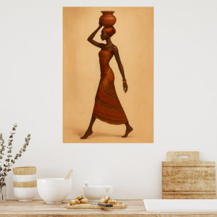 Poster Voyage Élégant Femme Africaine avec Cruche