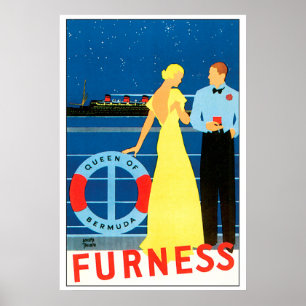 Poster Voyage en bateau de croisière vintage aux Bermudes