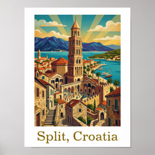 Poster Voyage en Croatie Dalmatie Split Vintage