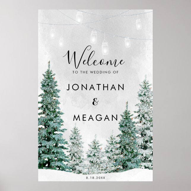Poster Voyage en forêt d'hiver accueil signe mariage (Devant)