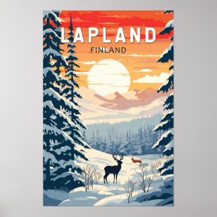 Poster Voyage en Laponie Finlande Art Vintage
