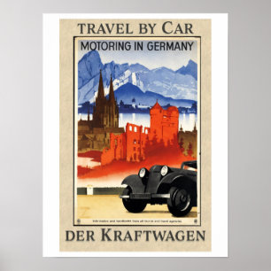 Poster Voyage en voiture, Moto en Allemagne, Retro