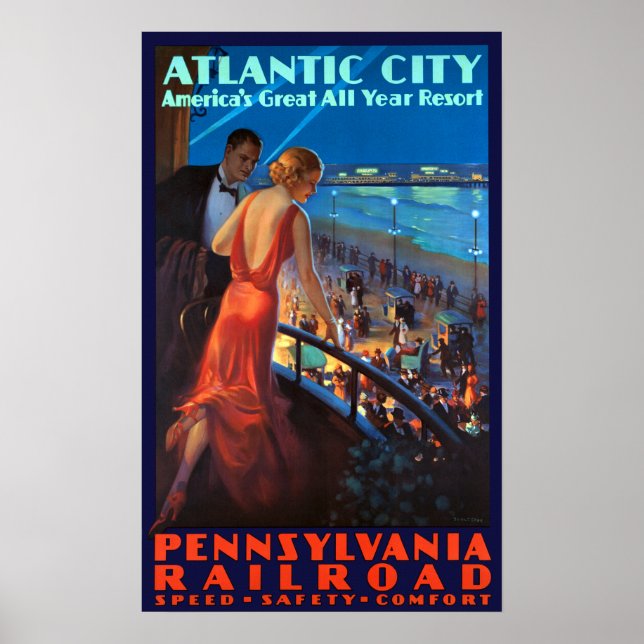 Poster Voyage ferroviaire vintage Atlantic City (Devant)