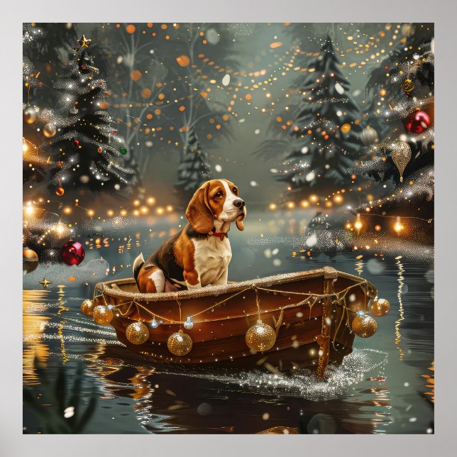 Poster Voyage festif de Noël beagle (Devant)