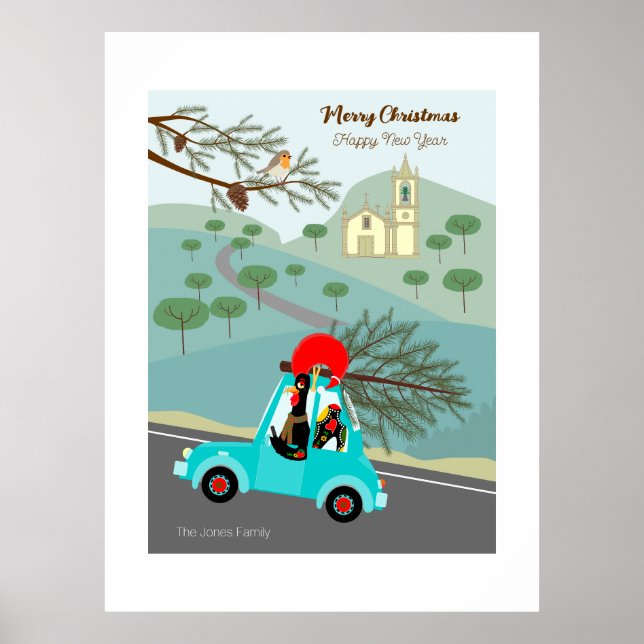 Poster Voyage festif de Noël du coq portugais (Devant)