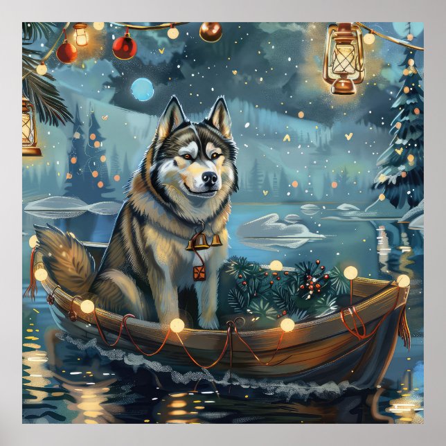 Poster Voyage festif de Noël du Malamute d'Alaska (Devant)