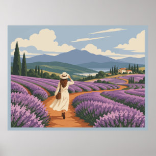 Poster Voyage Fille Lavande Tasmanie Vintage