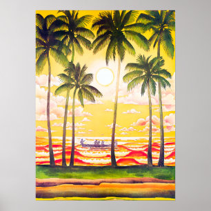 Poster Voyage indigène vintage d'Hawaï de ligne aérienne