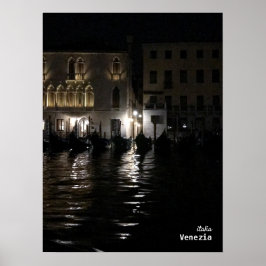 Poster Voyage | Italie - Venise nuit noire avec gandolas