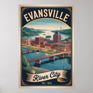 Poster Voyage Rétro à Evansville Indiana