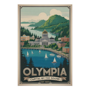 Poster Voyage Rétro à Olympia Washington