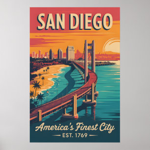 Poster Voyage Rétro à San Diego Californie