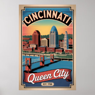 Poster Voyage Rétro Cincinnati Ohio Queen City