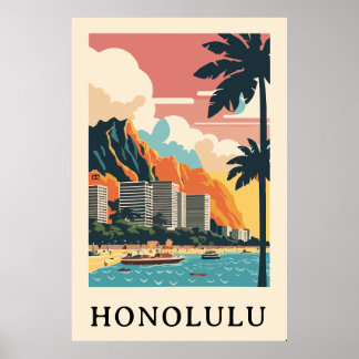 Poster Voyage rétro Honolulu