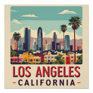 Poster Voyage Rétro Los Angeles Californie