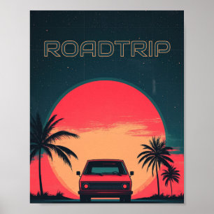 Poster Voyage Roadtrip Retro Neon Travel