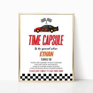 Poster Voyage Rouge Voiture Anniversaire Fête Heure Capsu