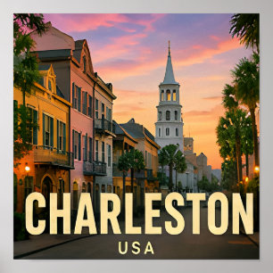 Poster Voyage sur la côte historique de Charleston en Car