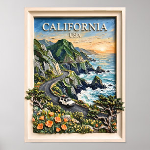 Poster Voyage sur la route côtière de Californie - Art du