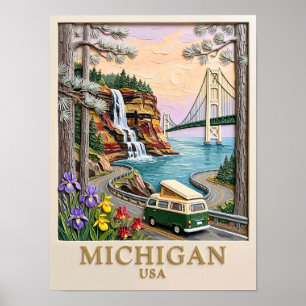 Poster Voyage sur la route Michigan USA Pictured Rocks Va