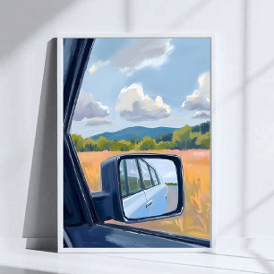 Poster Voyage sur la route Rétroviseur Aquarelle Voyage