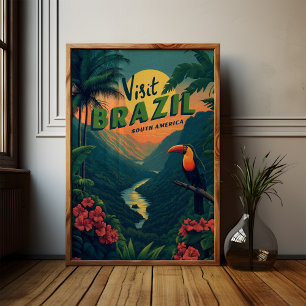 Poster Voyage vintage au toucan de la forêt tropicale du