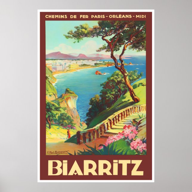Poster Voyage vintage Biarritz France 25x37 (Devant)