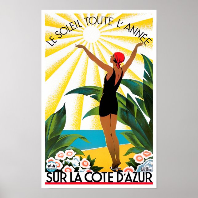Poster Voyage vintage Côte d'Azur France (Devant)
