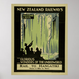 Poster Voyage vintage de la Nouvelle Zélande de cavernes