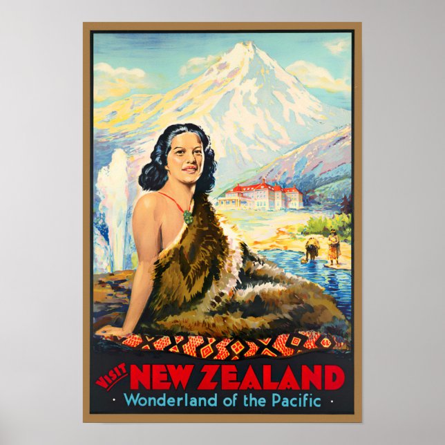 Poster Voyage vintage en Nouvelle-Zélande (Devant)