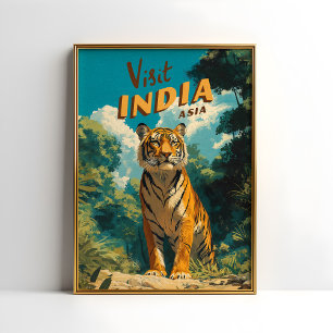 Poster Voyage Vintage Inde Tigre