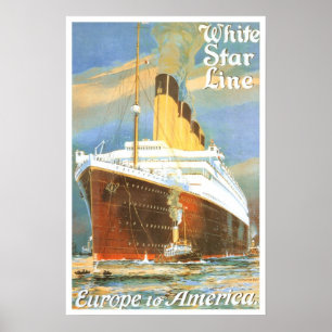Poster Voyage vintage, ligne blanche d'étoile
