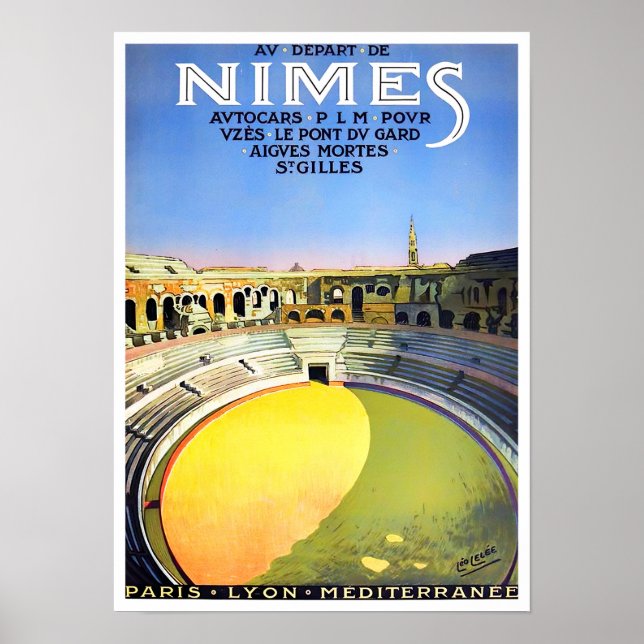 Poster Voyage vintage Nîmes France (Devant)