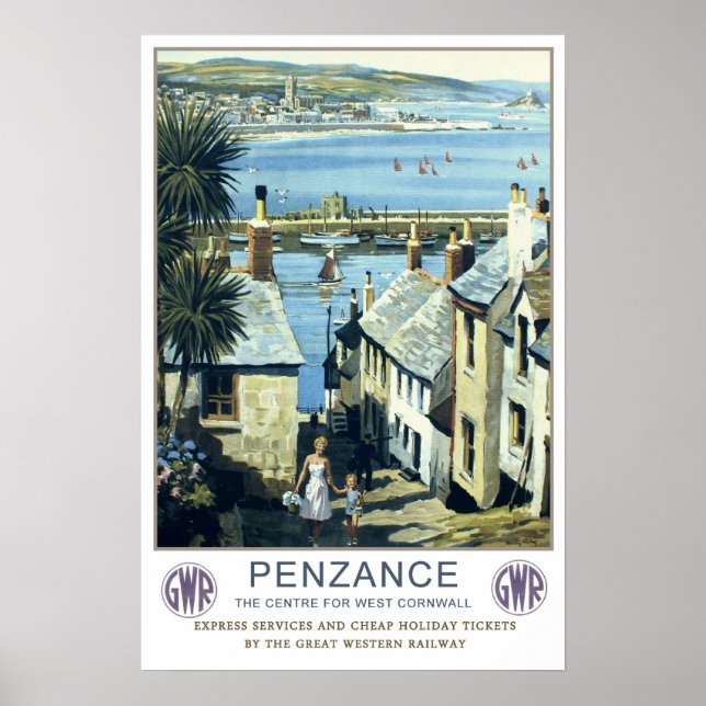 Poster Voyage vintage, Penzance. (Devant)