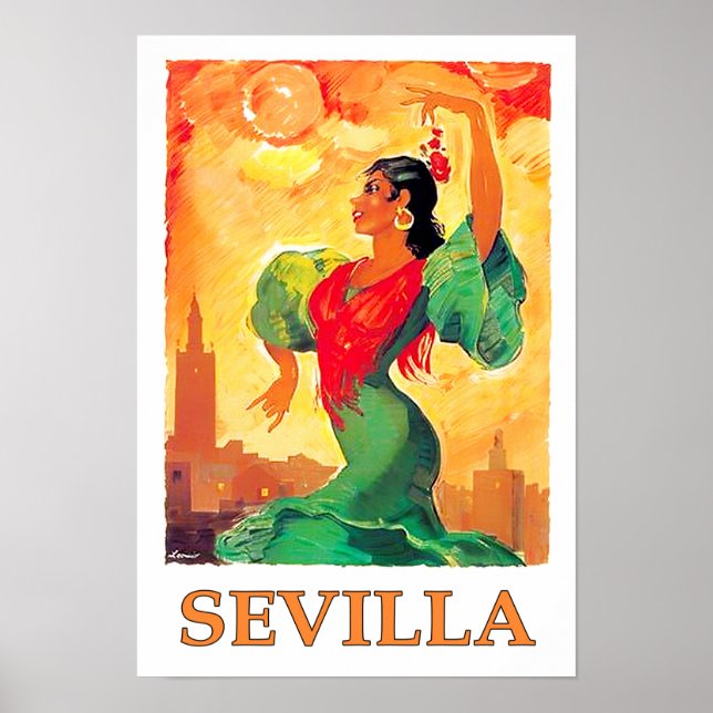 Poster Voyage vintage Sevilla Espagne (Devant)