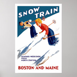 Poster Voyage Vintage Snow Train Boston et Maine