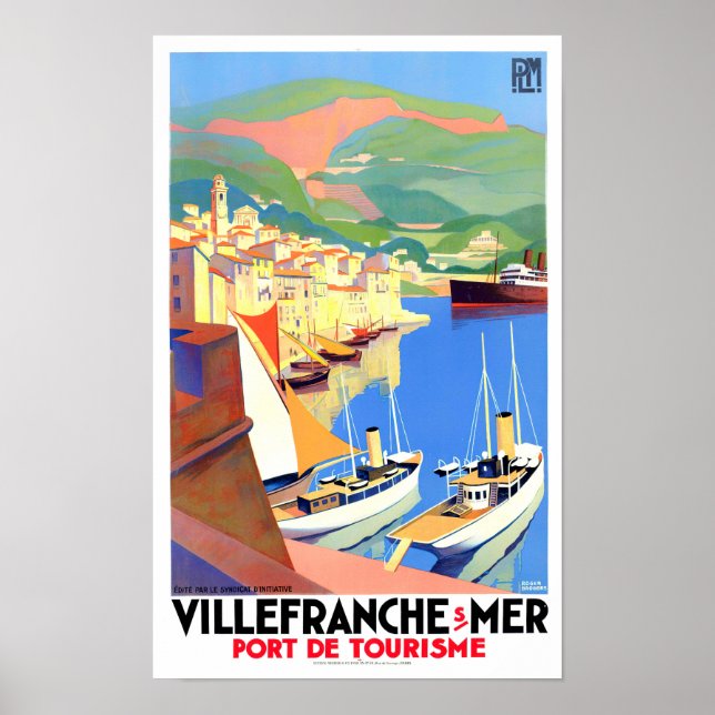 Poster Voyage vintage Villefranche France (Devant)