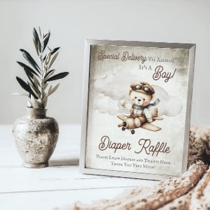 Poster Voyageur Teddy Ours Douche Déchets Signe Raffle