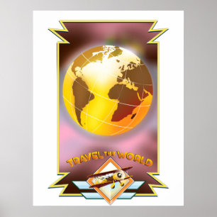 Poster Voyagez autour du Monde Globe Doré