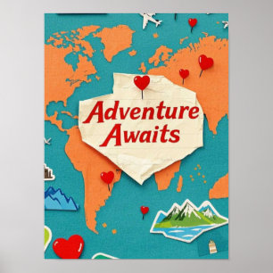 Poster Voyagez sur la carte du monde avec les épingles du