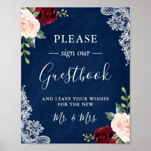 Poster Voyant bleu marine Flush Mariage dentelle florale