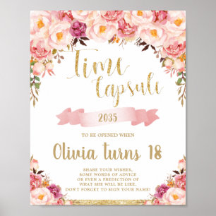 Poster Voyant floral rose pâle 1er anniversaire Capsule h