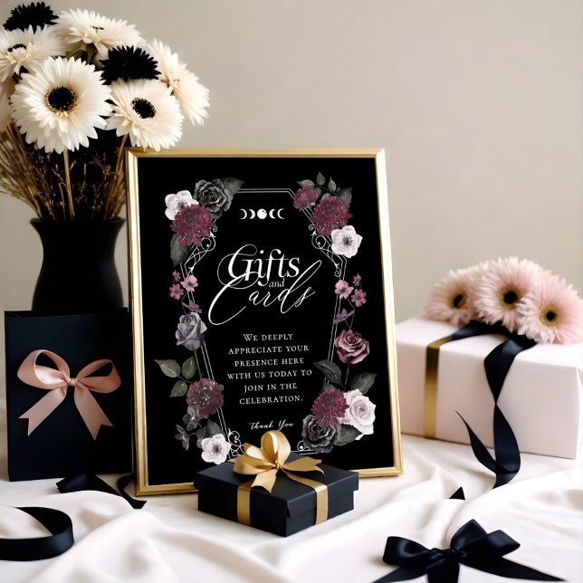 Poster Voyant Gothique Noir Aquarelle Florales Cadeaux &  (Gothic Black Watercolor Florals Gifts & Cards Sign)