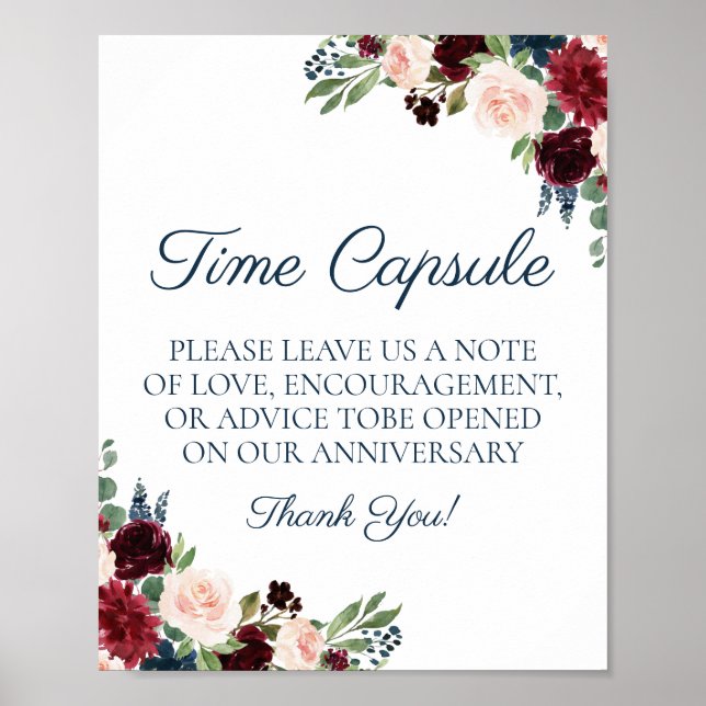 Poster Voyelle de marine Marsala Floral Mariage Temps Cap (Devant)