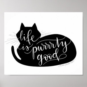 Poster Vraiment bonne vie - Chat Silhouette lettre à la m