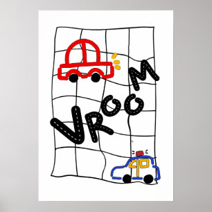 Poster Vroom Vroom ! Voiture dessinée à la main et voitur