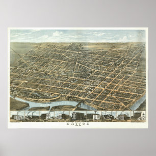 Poster Vue 1870 de Dayton Ohio de cru