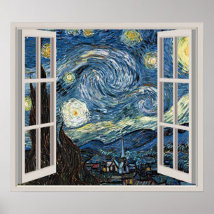 Poster Vue À Travers Une Fenêtre Pour Starry Night Van Go