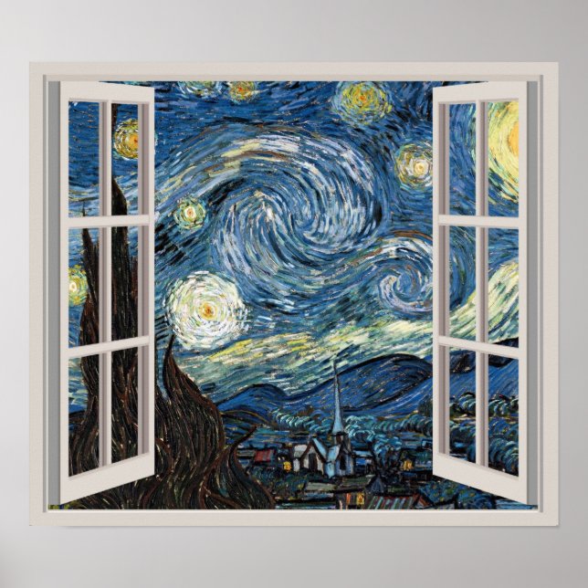 Poster Vue À Travers Une Fenêtre Pour Starry Night Van Go (Devant)