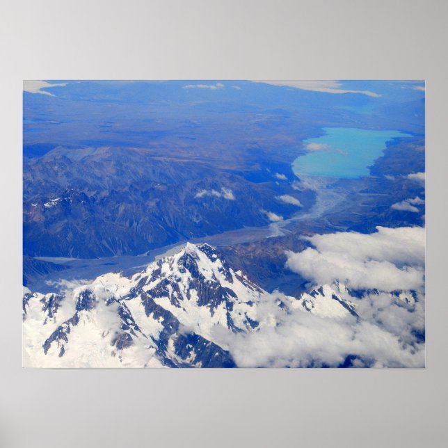 Poster Vue aérienne d'Aoraki/Mont Cook en Nouvelle-Zéland (Devant)